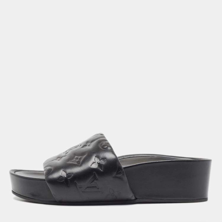 Pre Owned Louis Vuitton Black Leather Waterfront Sandals Size 36