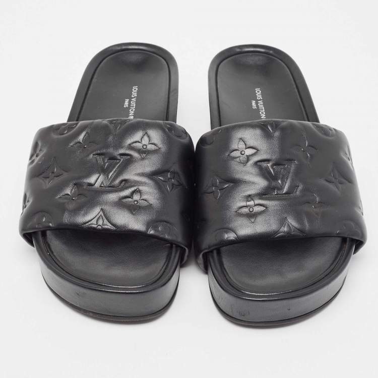 Pre Owned Louis Vuitton Black Leather Waterfront Sandals Size 36