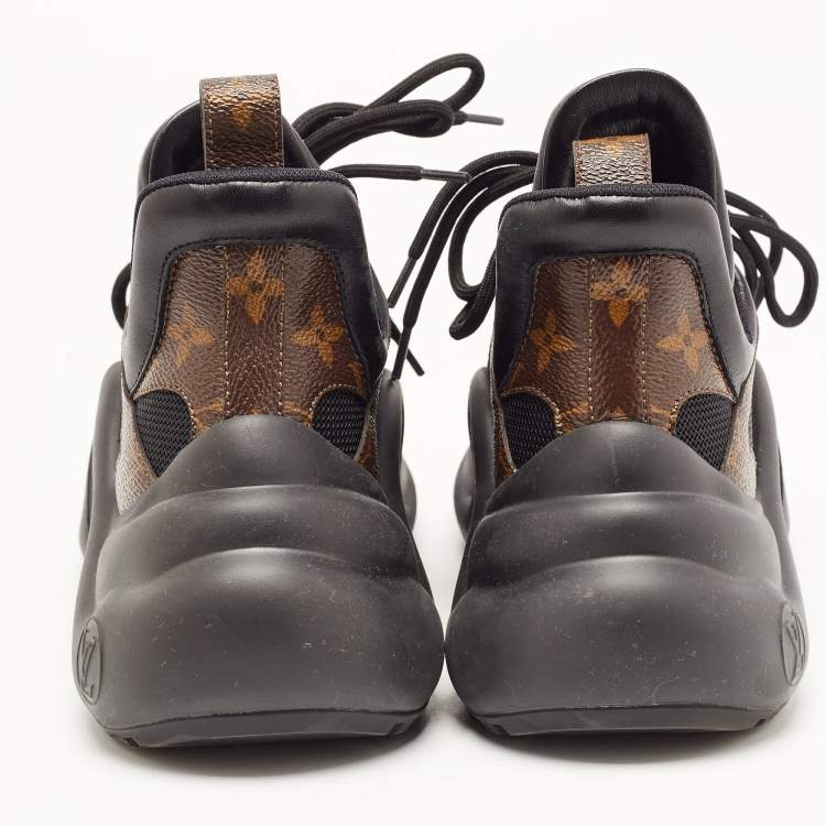 Pre Owned Louis Vuitton Black/Brown Mesh and Monogram Canvas Archlight Sneakers Size 38