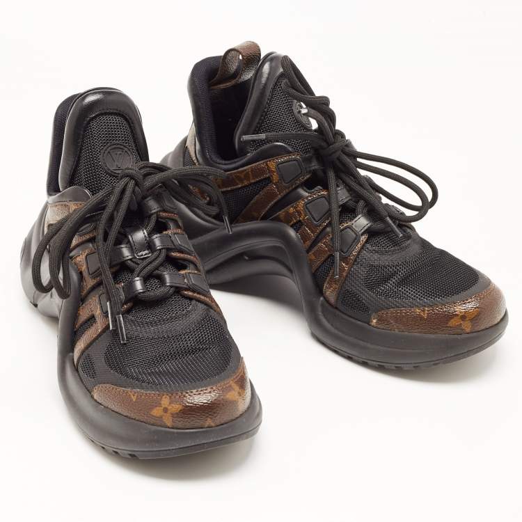 Pre Owned Louis Vuitton Black/Brown Mesh and Monogram Canvas Archlight Sneakers Size 38