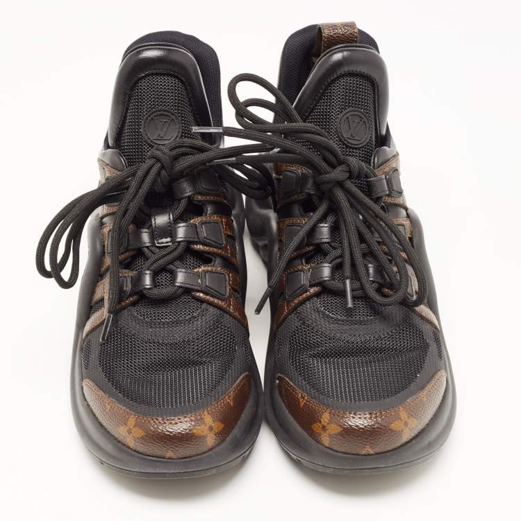 Pre Owned Louis Vuitton Black/Brown Mesh and Monogram Canvas Archlight Sneakers Size 38