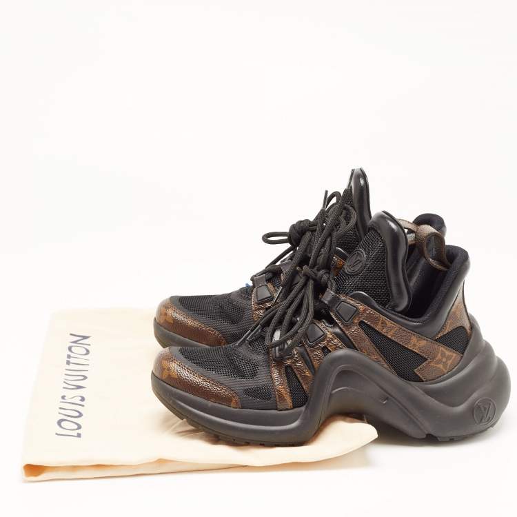 Pre Owned Louis Vuitton Black/Brown Mesh and Monogram Canvas Archlight Sneakers Size 38