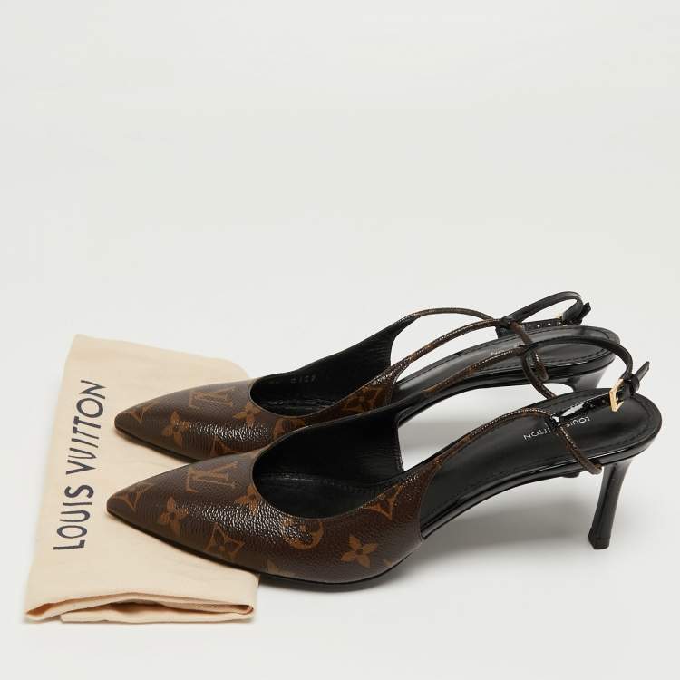 Pre Owned Louis Vuitton Brown Monogram Canvas Chérie Pointed Toe Pumps Size 40