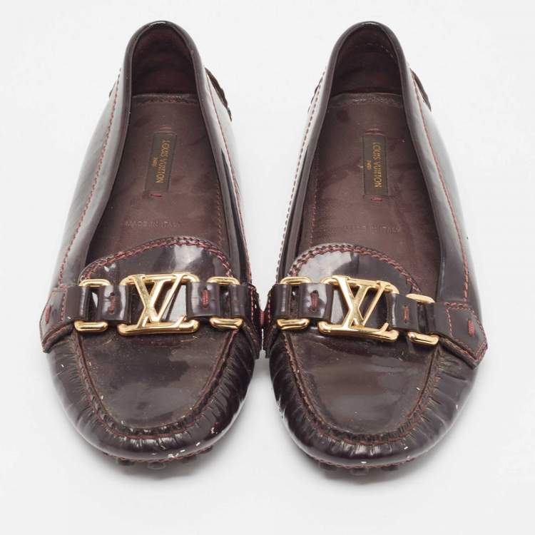 Pre Owned Louis Vuitton Burgundy Patent Leather Oxford Loafers Size 36