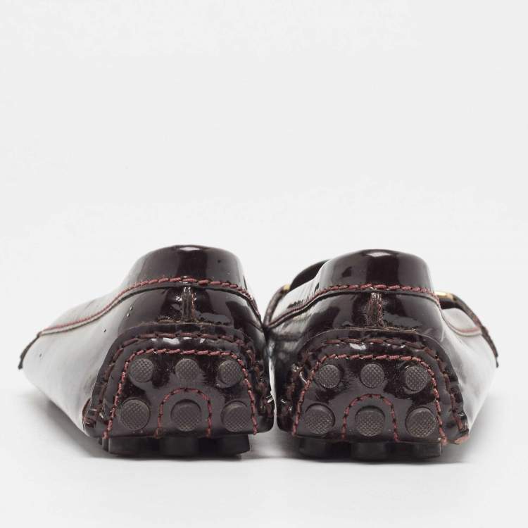 Pre Owned Louis Vuitton Burgundy Patent Leather Oxford Loafers Size 36