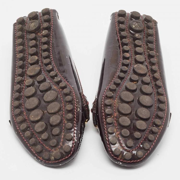 Pre Owned Louis Vuitton Burgundy Patent Leather Oxford Loafers Size 36