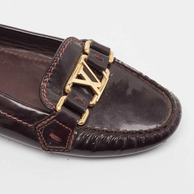 Pre Owned Louis Vuitton Burgundy Patent Leather Oxford Loafers Size 36