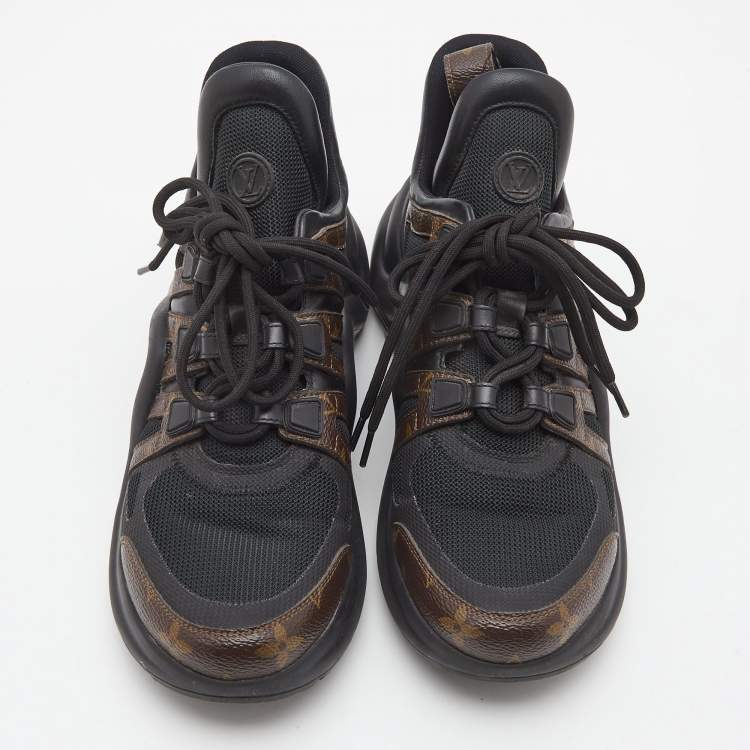 Pre Owned Louis Vuitton Black/Brown Mesh and Monogram Canvas Archlight Sneakers Size 40