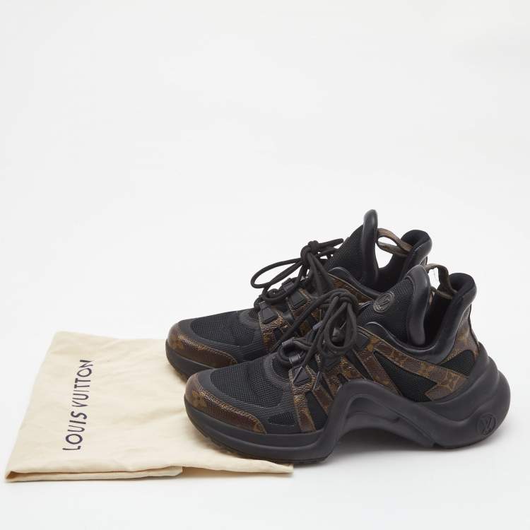 Pre Owned Louis Vuitton Black/Brown Mesh and Monogram Canvas Archlight Sneakers Size 40