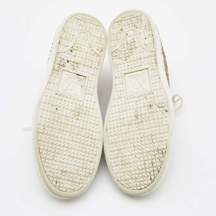 Pre Owned Louis Vuitton Two Tone Leather and Coarse Glitter Frontrow Sneakers Size 35