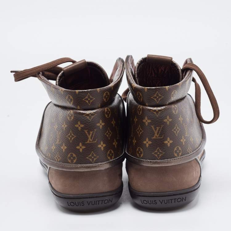 Pre Owned Louis Vuitton Brown Monogram Canvas and Nubuck Leather Brea Sneakers Size 38.5