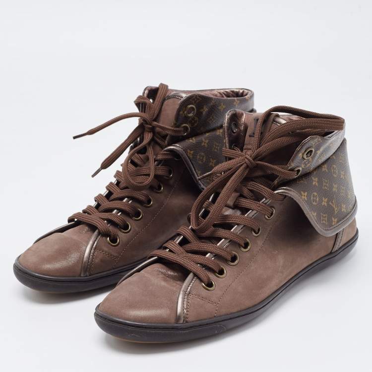 Pre Owned Louis Vuitton Brown Monogram Canvas and Nubuck Leather Brea Sneakers Size 38.5