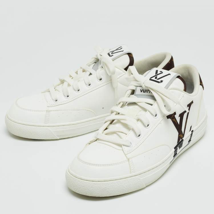 Pre Owned Louis Vuitton White Leather LV Logo Low Top Sneakers Size 38