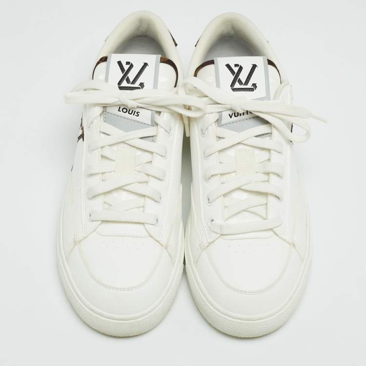 Pre Owned Louis Vuitton White Leather LV Logo Low Top Sneakers Size 38
