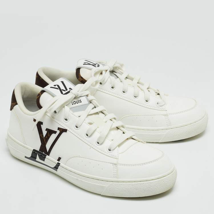 Pre Owned Louis Vuitton White Leather LV Logo Low Top Sneakers Size 38