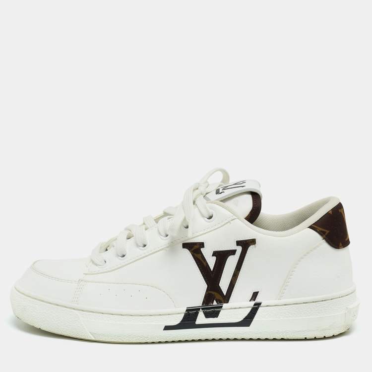 Pre Owned Louis Vuitton White Leather LV Logo Low Top Sneakers Size 38