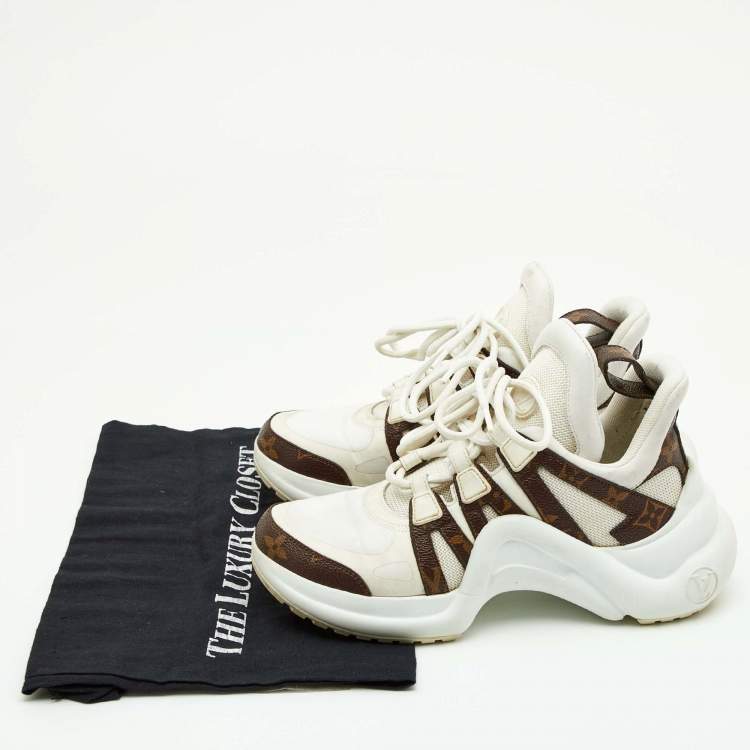 Pre Owned Louis Vuitton White Mesh and Monogram Canvas Archlight Sneakers Size 35.5