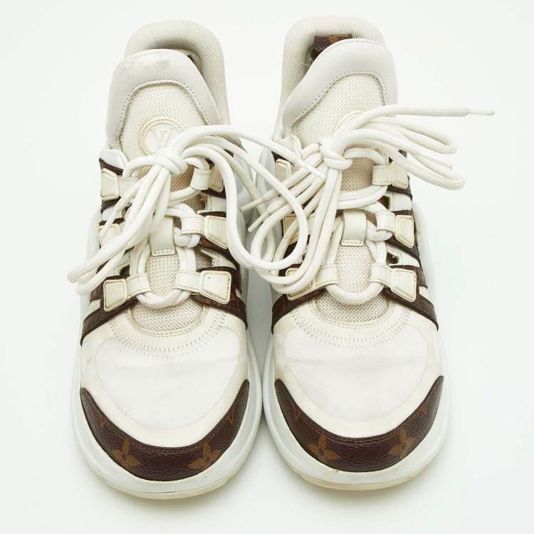 Pre Owned Louis Vuitton White Mesh and Monogram Canvas Archlight Sneakers Size 35.5
