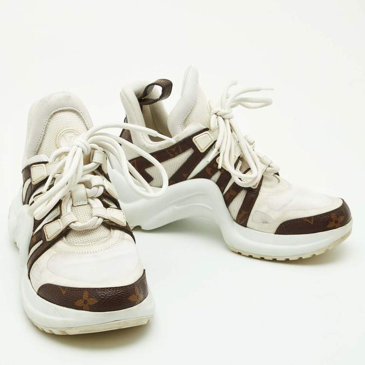 Pre Owned Louis Vuitton White Mesh and Monogram Canvas Archlight Sneakers Size 35.5