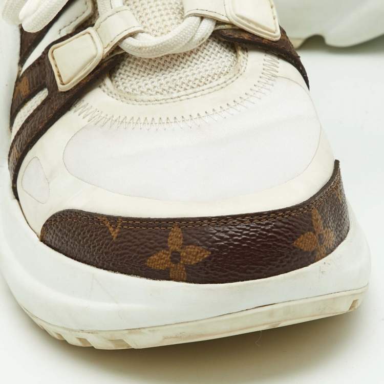Pre Owned Louis Vuitton White Mesh and Monogram Canvas Archlight Sneakers Size 35.5