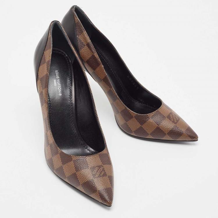Pre Owned Louis Vuitton Black Damier Ebene Canvas Chérie Pumps Size 38.5