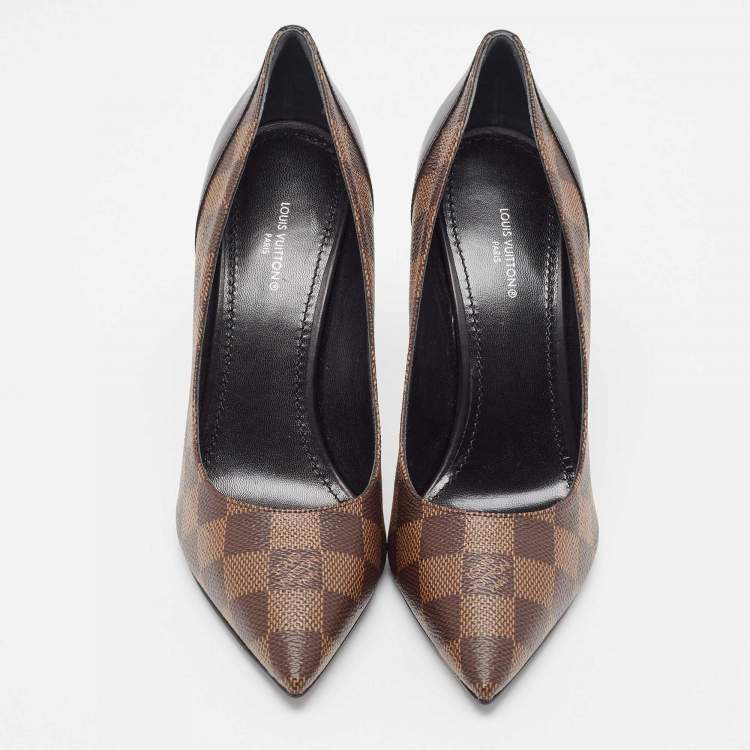 Pre Owned Louis Vuitton Black Damier Ebene Canvas Chérie Pumps Size 38.5