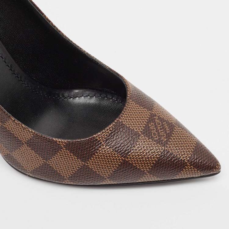 Pre Owned Louis Vuitton Black Damier Ebene Canvas Chérie Pumps Size 38.5