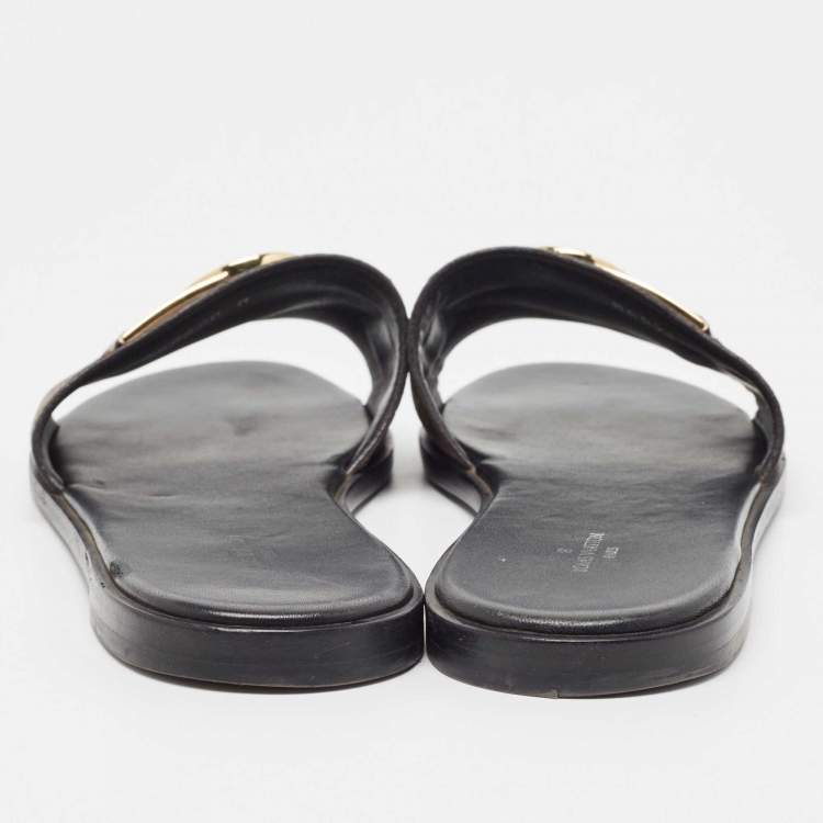 Pre Owned Louis Vuitton Brown Monogram Canvas Lock It Flat Slides Size 39