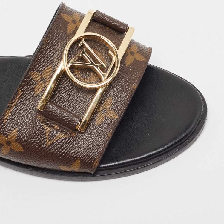 Pre Owned Louis Vuitton Brown Monogram Canvas Lock It Flat Slides Size 39