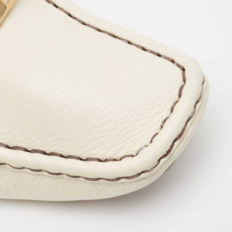 Pre Owned Louis Vuitton Cream Leather Monte Carlo  Loafers Size 38.5