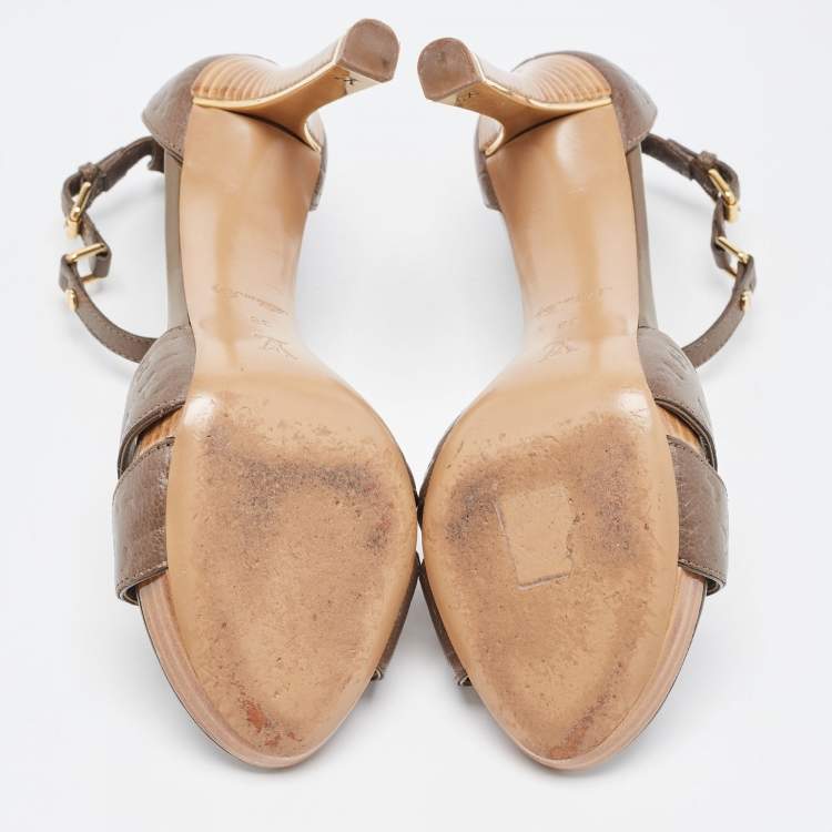 Pre Owned Louis Vuitton Brown Leather Ankle Strap Sandals Size 38