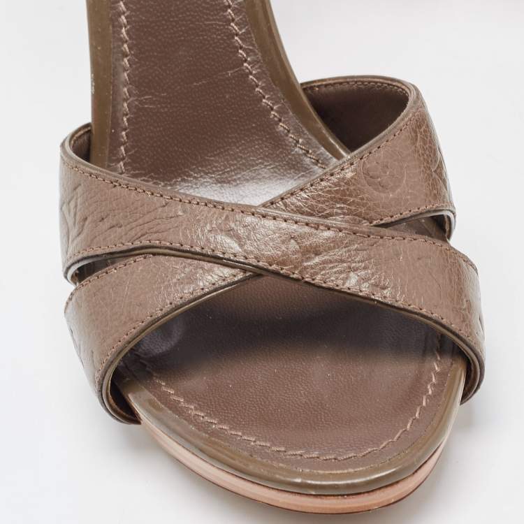 Pre Owned Louis Vuitton Brown Leather Ankle Strap Sandals Size 38