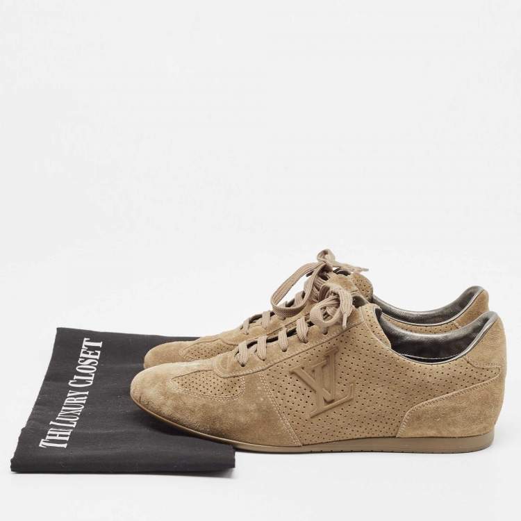 Pre Owned Louis Vuitton Beige Perforated Suede Low Top Sneakers Size 38