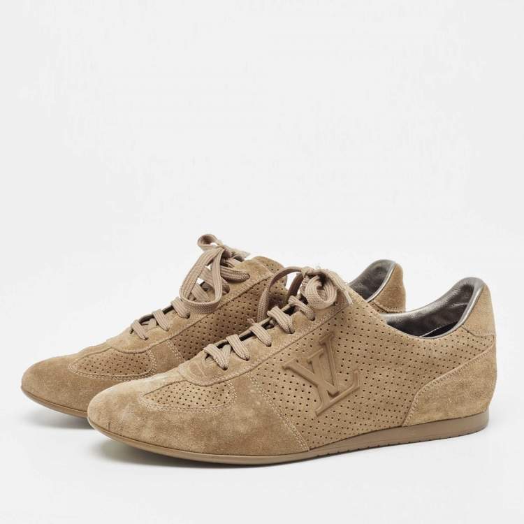 Pre Owned Louis Vuitton Beige Perforated Suede Low Top Sneakers Size 38