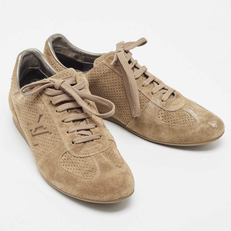 Pre Owned Louis Vuitton Beige Perforated Suede Low Top Sneakers Size 38