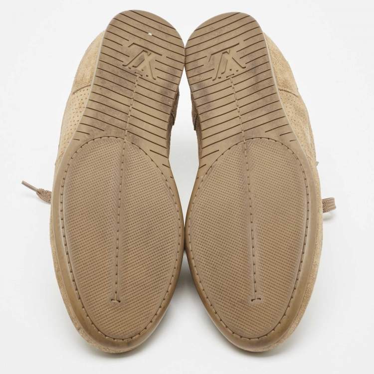 Pre Owned Louis Vuitton Beige Perforated Suede Low Top Sneakers Size 38