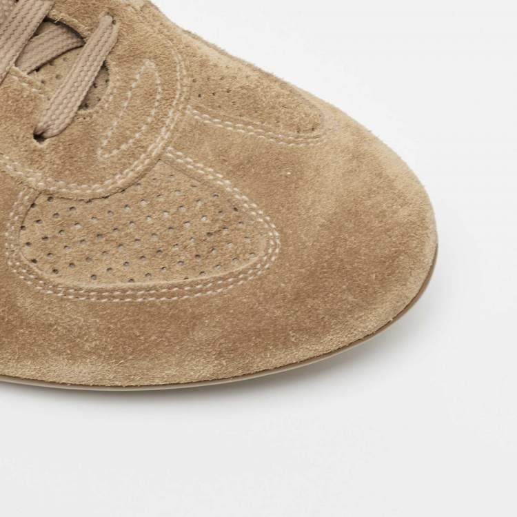 Pre Owned Louis Vuitton Beige Perforated Suede Low Top Sneakers Size 38