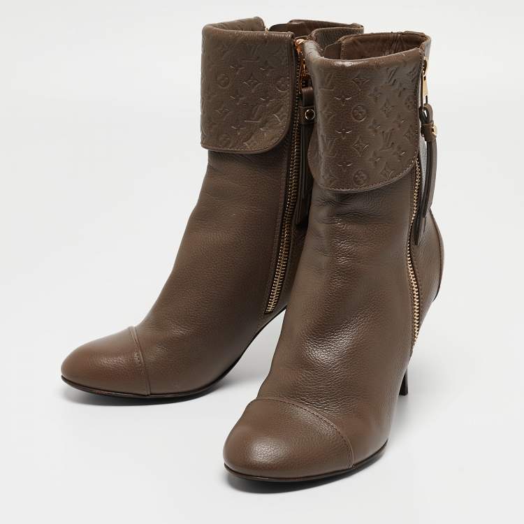Pre Owned Louis Vuitton Brown Leather Ankle  Boots Size 38