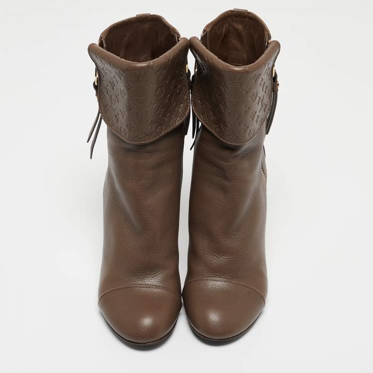 Pre Owned Louis Vuitton Brown Leather Ankle  Boots Size 38