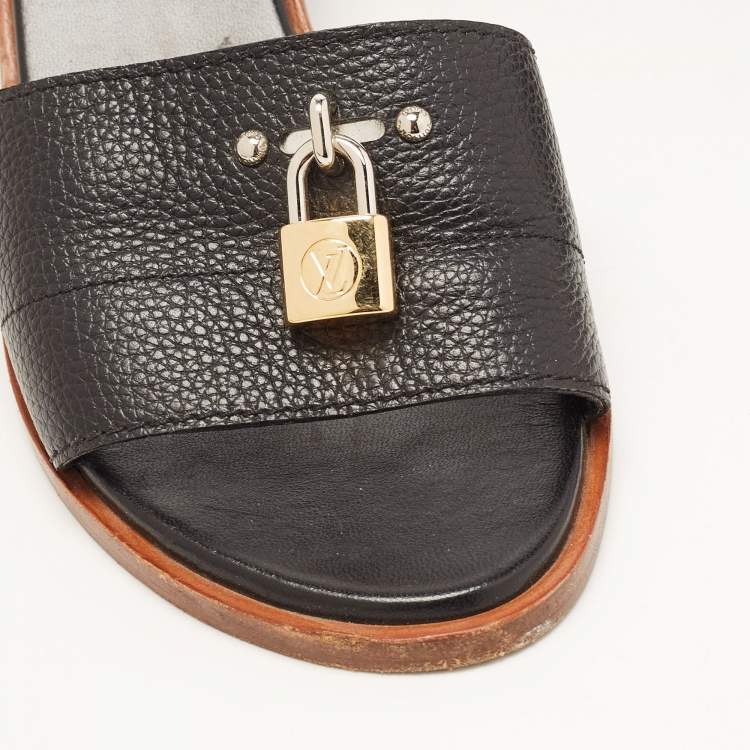 Pre Owned Louis Vuitton Black Leather Lock It  Sandals Size 37