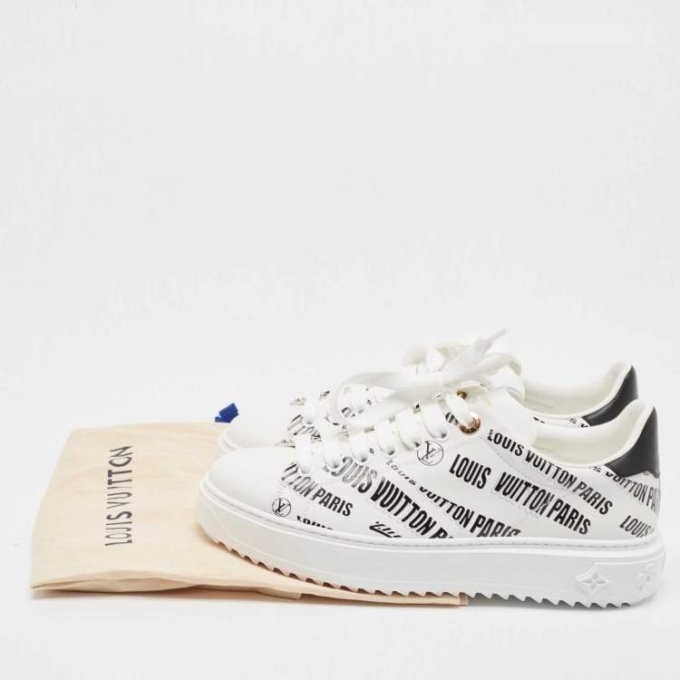 Pre Owned Louis Vuitton White/Black Leather Logo Printed Time Out Sneakers Size 37.5