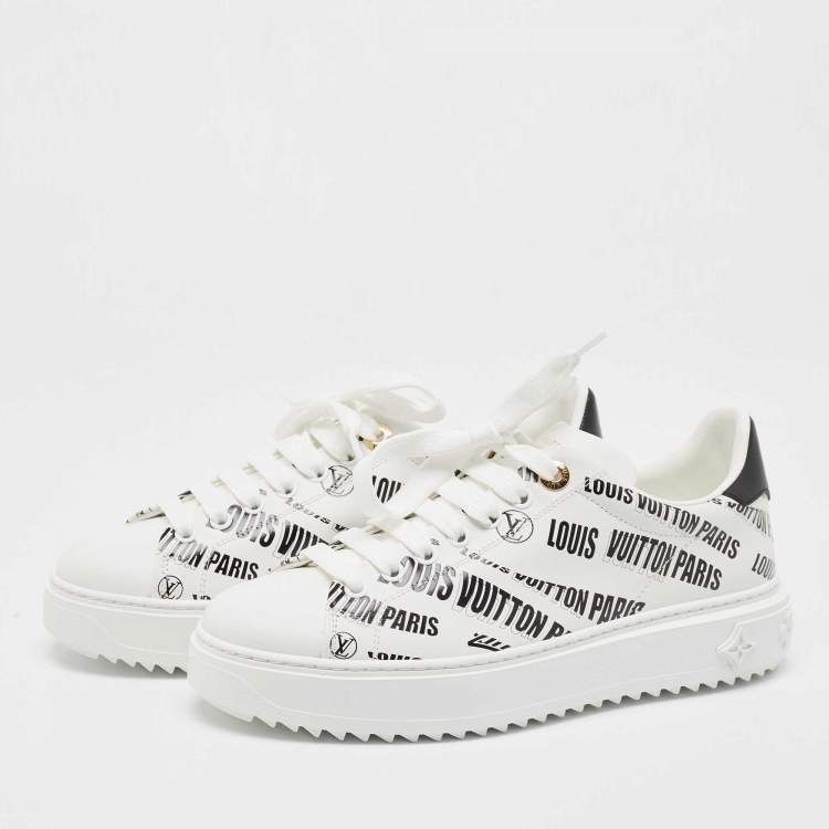 Pre Owned Louis Vuitton White/Black Leather Logo Printed Time Out Sneakers Size 37.5
