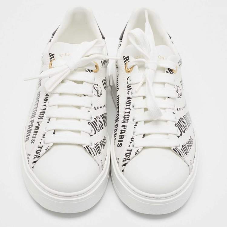 Pre Owned Louis Vuitton White/Black Leather Logo Printed Time Out Sneakers Size 37.5