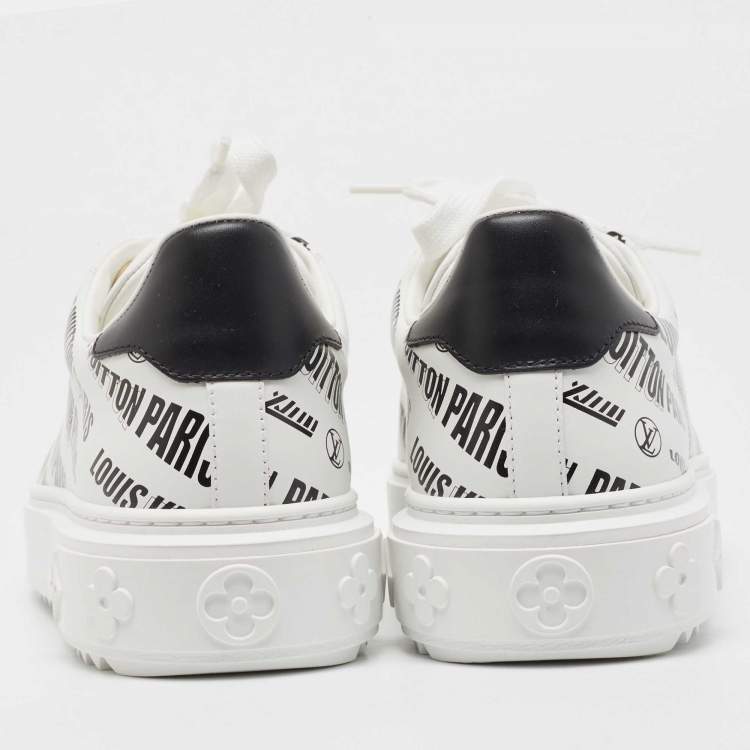 Pre Owned Louis Vuitton White/Black Leather Logo Printed Time Out Sneakers Size 37.5
