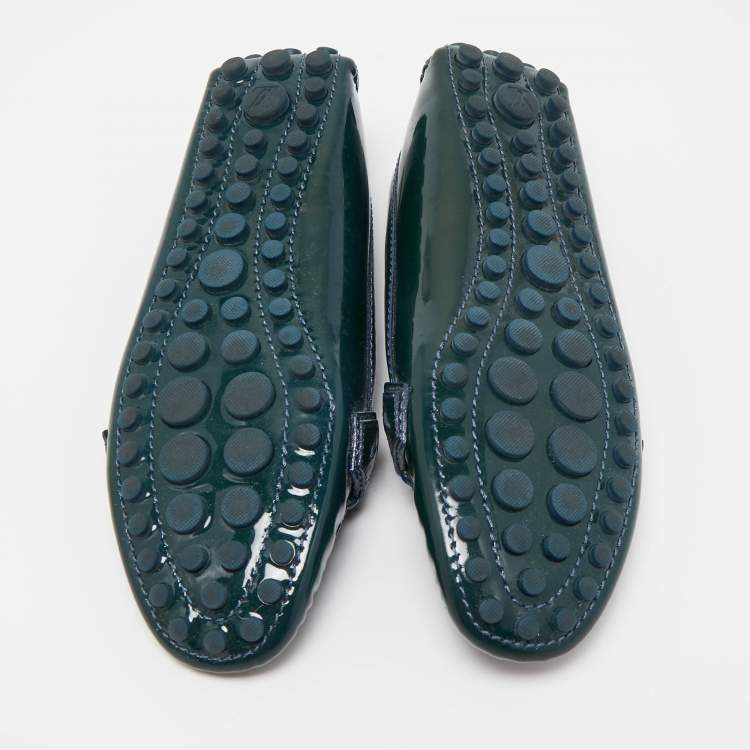 Pre Owned Louis Vuitton Green Patent Leather Oxford Loafers Size 37