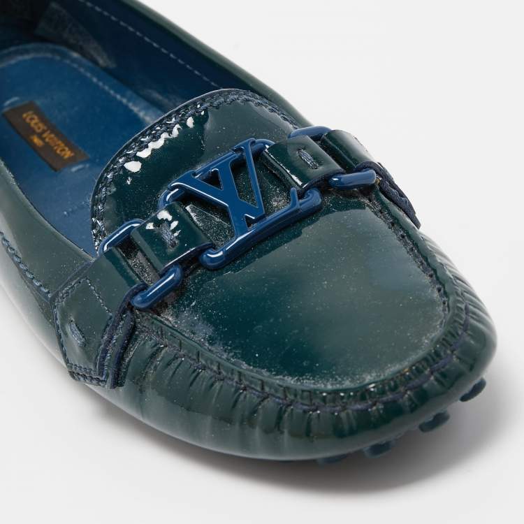 Pre Owned Louis Vuitton Green Patent Leather Oxford Loafers Size 37