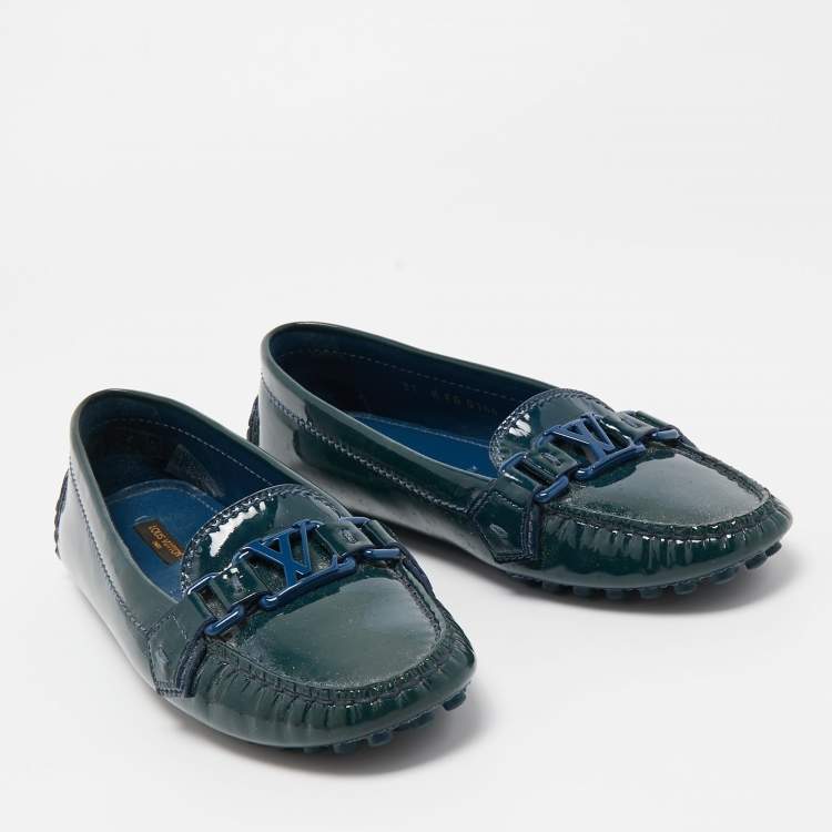 Pre Owned Louis Vuitton Green Patent Leather Oxford Loafers Size 37