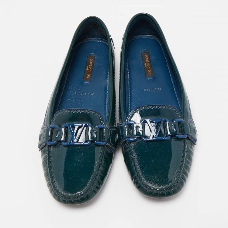 Pre Owned Louis Vuitton Green Patent Leather Oxford Loafers Size 37
