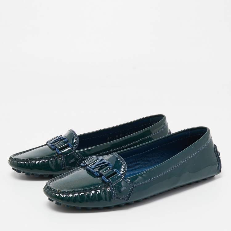 Pre Owned Louis Vuitton Green Patent Leather Oxford Loafers Size 37