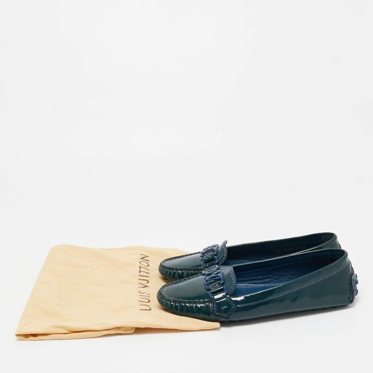 Pre Owned Louis Vuitton Green Patent Leather Oxford Loafers Size 37